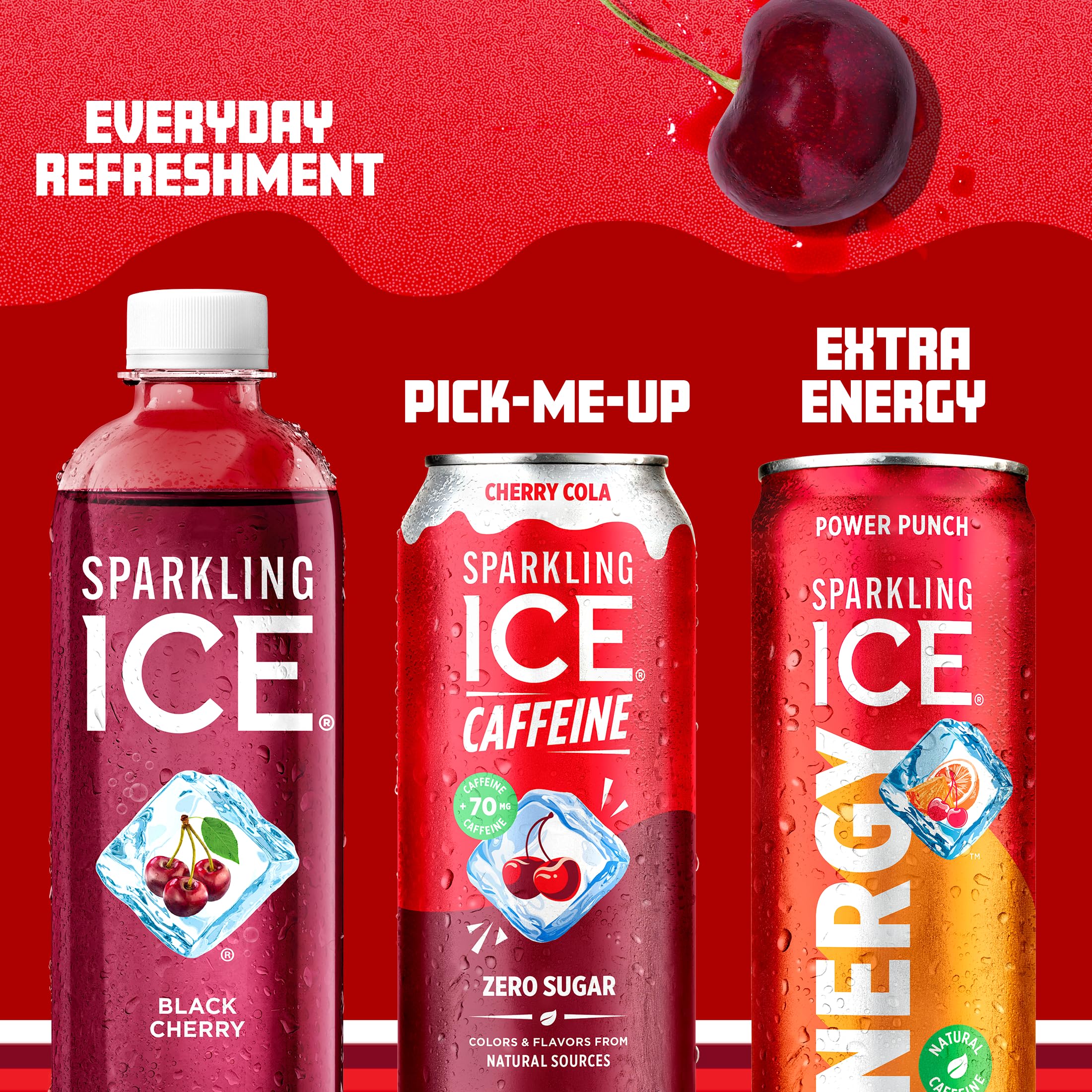 Sparkling Ice nutritional label highlighting vitamins and 70mg caffeine benefit