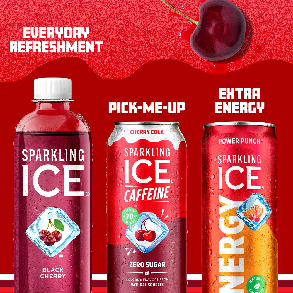 Sparkling Ice nutritional label highlighting vitamins and 70mg caffeine benefit
