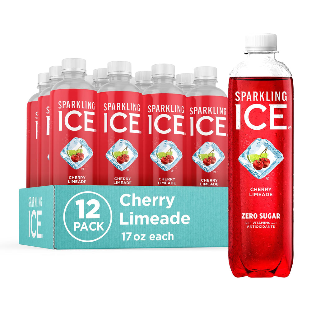 Sparkling Ice Cherry Limeade front packaging showing 12 bottles and vibrant branding