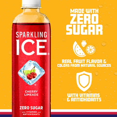 Sparkling Ice Cherry Limeade being poured into a chilled glass with fizzy bubbles for refreshment