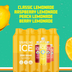 Sparkling Ice Classic Lemonade close-up of bottle showing crisp citrus flavor benefit