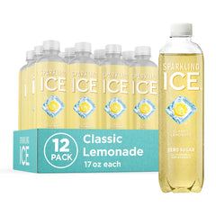Sparkling Ice front packaging showing 12-pack and bold lemonade branding for convenience