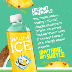 Sparkling Ice coconut pineapple bottle close-up highlighting label and clarity