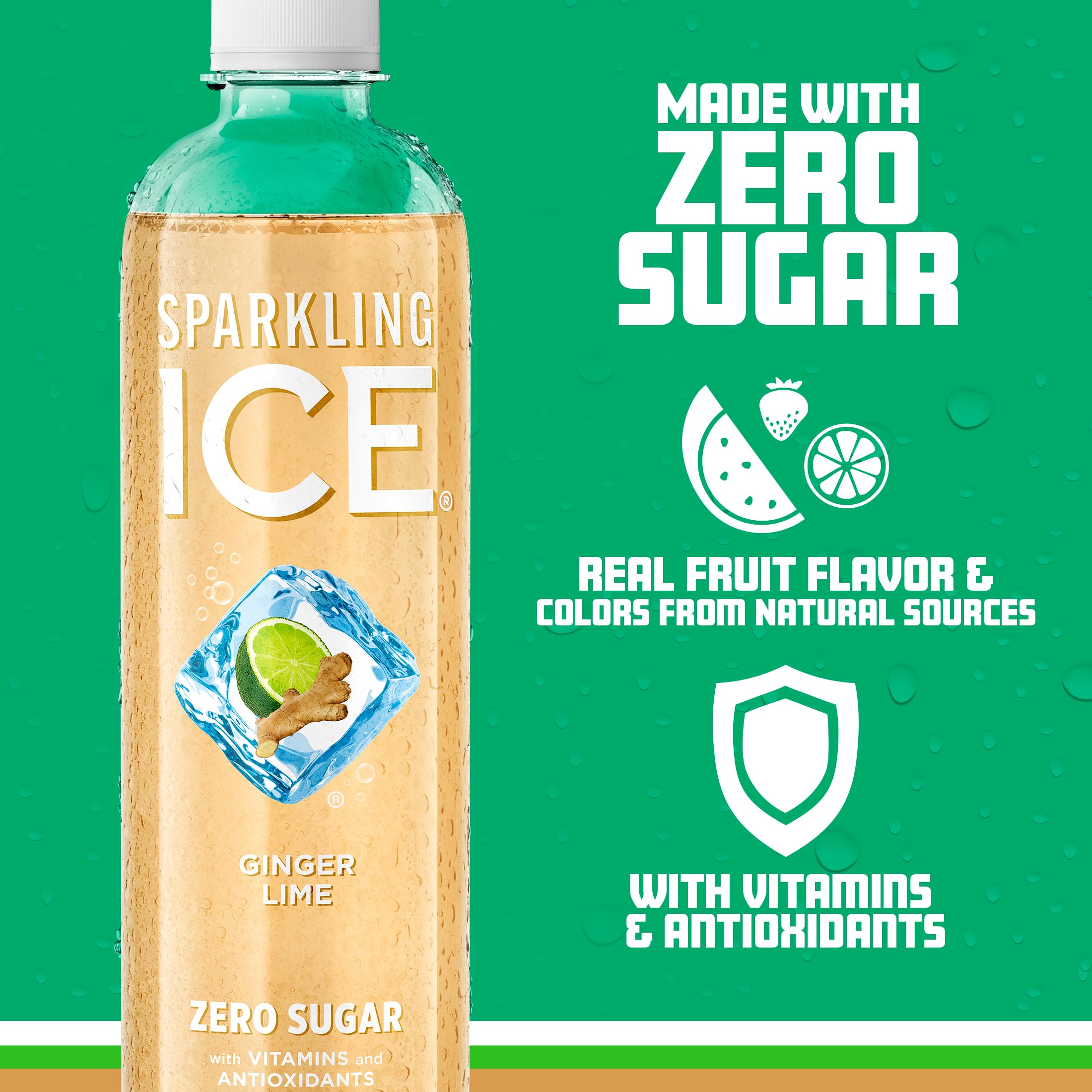 Sparkling Ice poured into glass with bubbles and ice showing crisp flavor and low-calorie refreshment