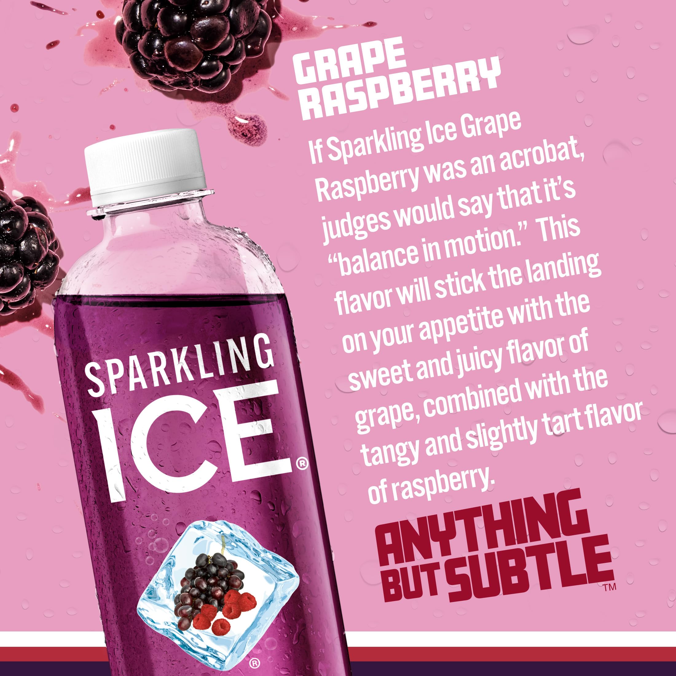 Sparkling Ice grape raspberry close-up label highlighting vitamins and zero sugar benefits