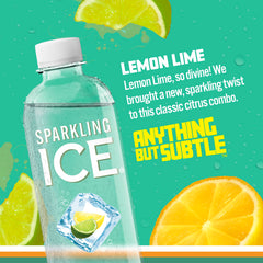 Sparkling Ice bottle close-up label showing lemon lime details and vitamin info for clarity