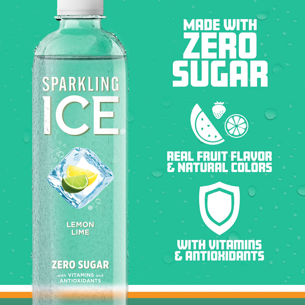 Sparkling Ice pouring into glass with bubbles visible, highlighting refreshing citrus taste