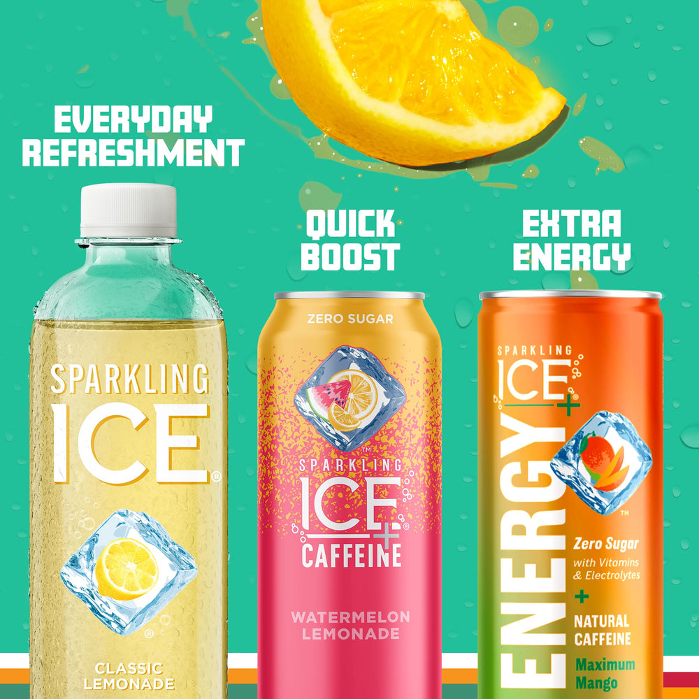 Sparkling Ice mixed flavors displayed together, brand offers variety convenience benefit