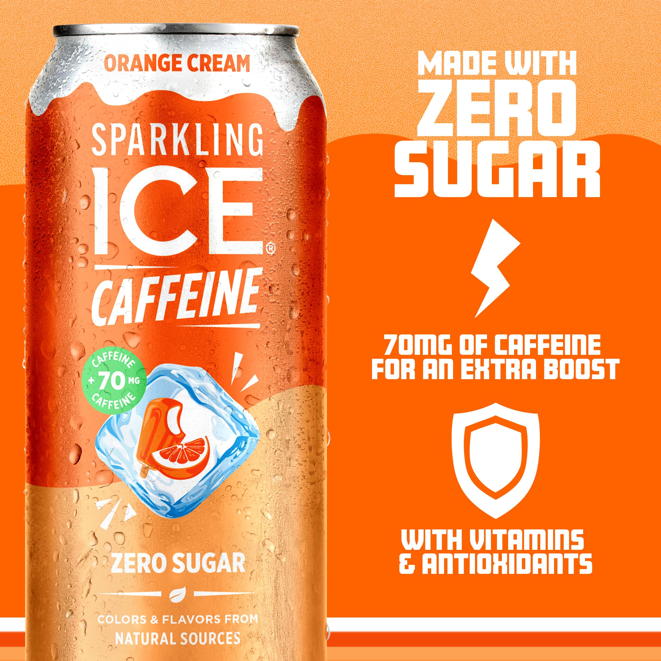 Sparkling Ice Orange Cream open can pouring into glass showing fizz and immediate refreshment