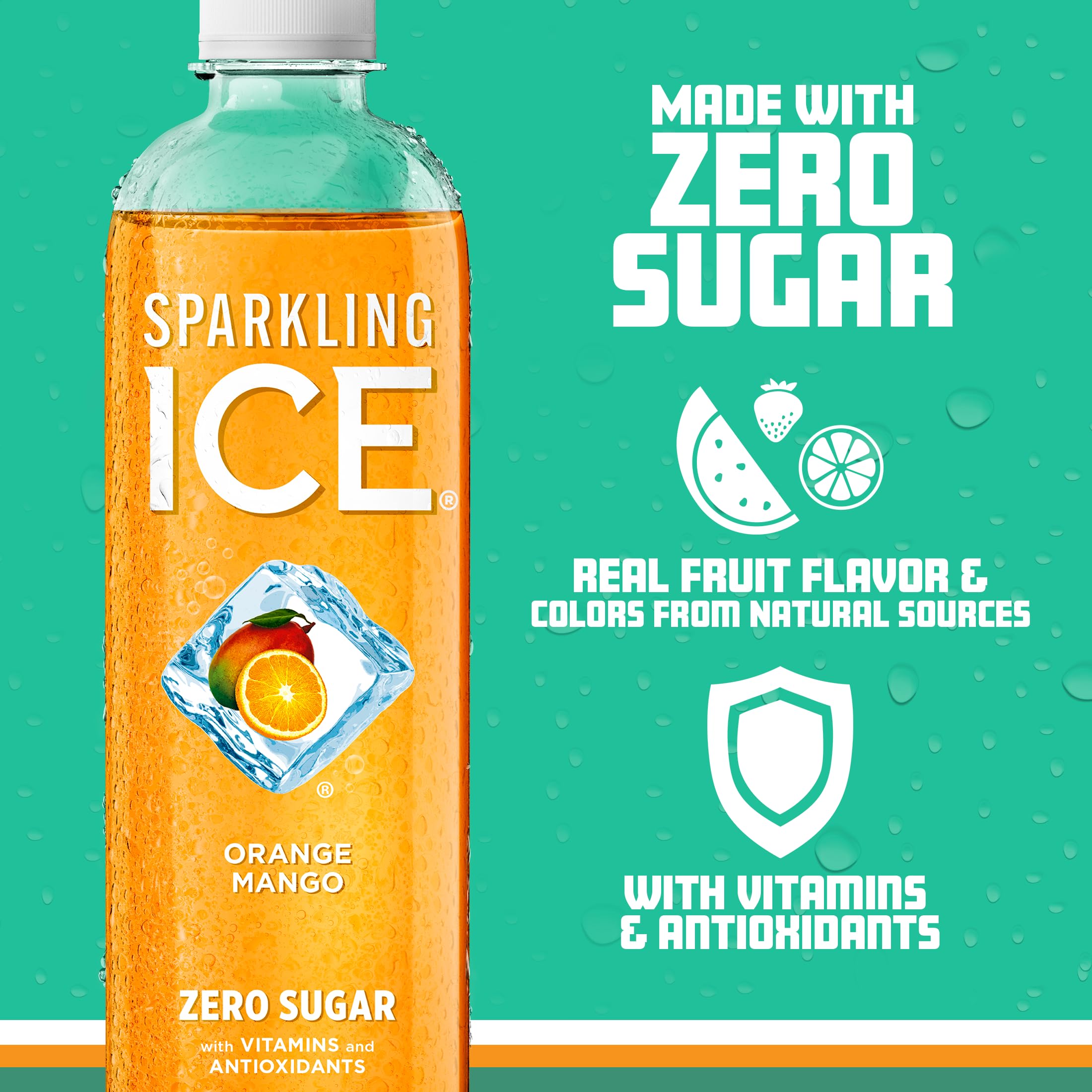 Twelve-bottle pack of Sparkling Ice Orange Mango showing value and convenient storage