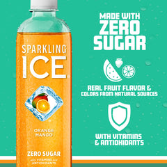 Twelve-bottle pack of Sparkling Ice Orange Mango showing value and convenient storage