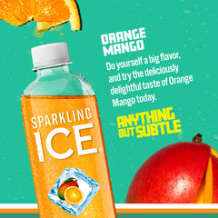 Close-up of Sparkling Ice Orange Mango label highlighting vitamins and natural colors