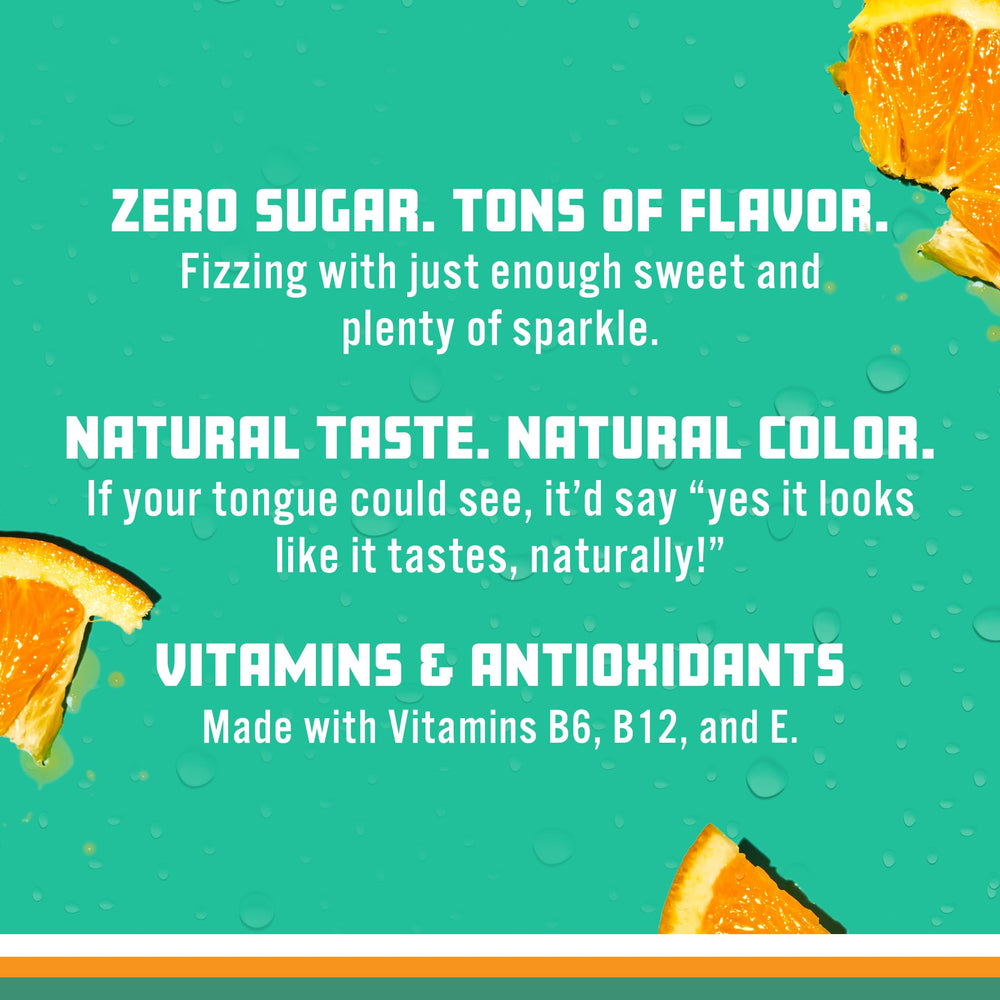Pouring Sparkling Ice Orange Mango into a glass with visible bubbles and refreshing appeal
