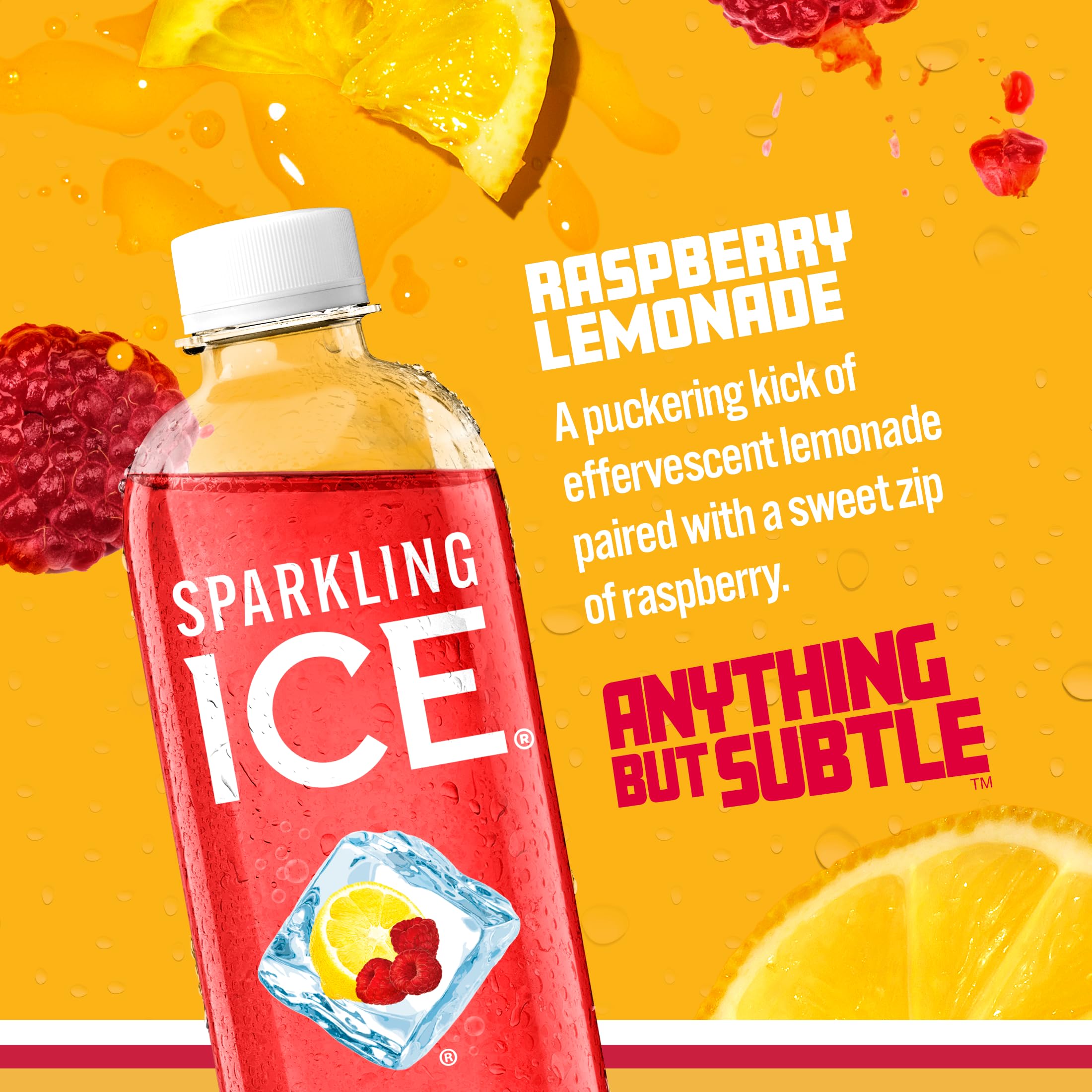 Sparkling Ice bottle close-up showing label, carbonation, and vibrant color benefit