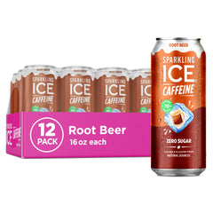 Sparkling Ice root beer front pack showing cans, brand and refreshing benefit
