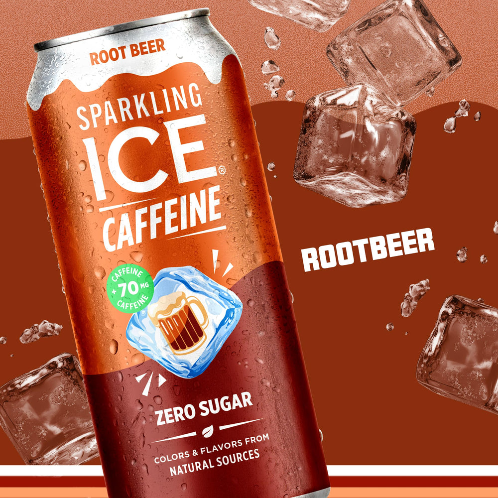 Sparkling Ice root beer stacked cans for easy home or office stocking benefit