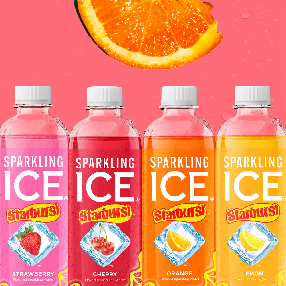 Sparkling Ice STARBURST orange enjoyed outdoors, bright flavor for on-the-go refreshment