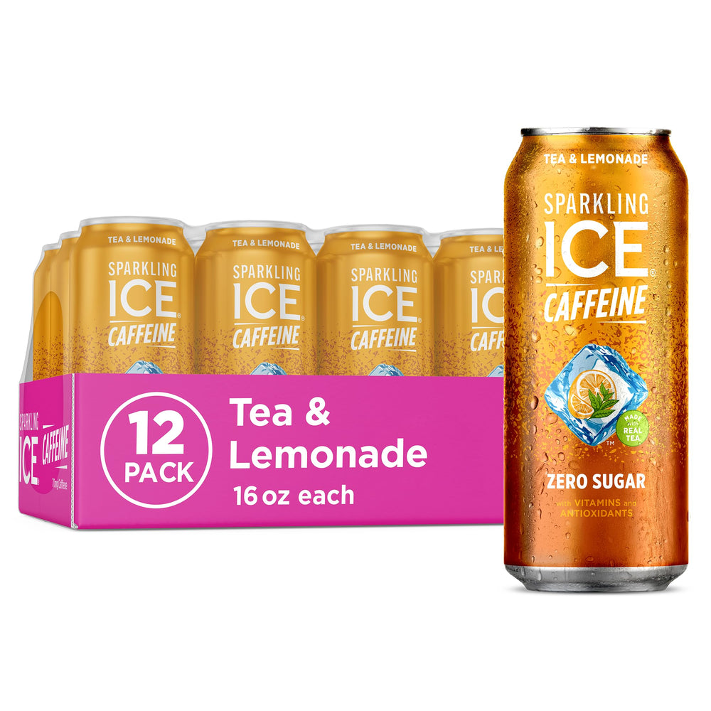Sparkling Ice tea + lemonade front packaging showing 12-pack, refreshing convenience