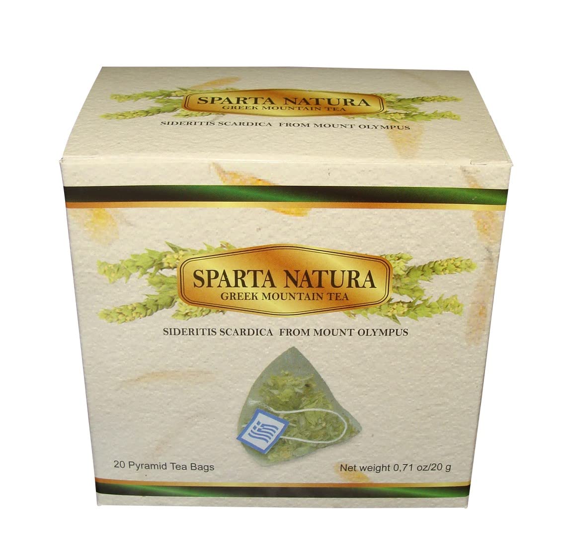 Sparta Natura front packaging showing organic Mount Olympus tea benefits