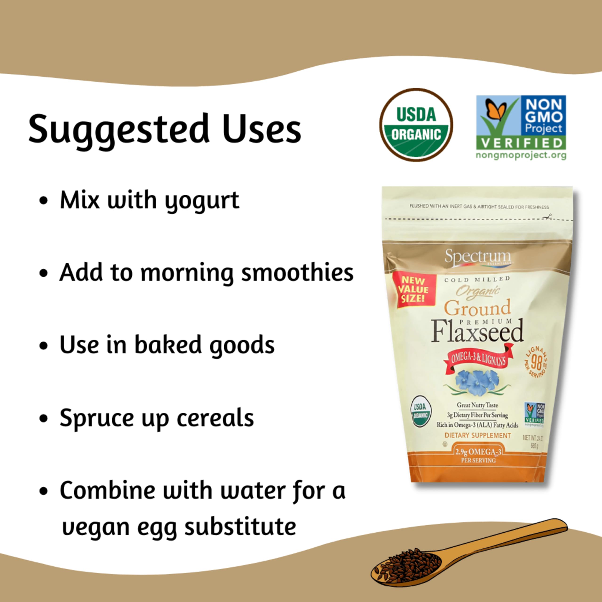 Freshly baked muffins with Spectrum flaxseed mixed in showing fiber addition benefit