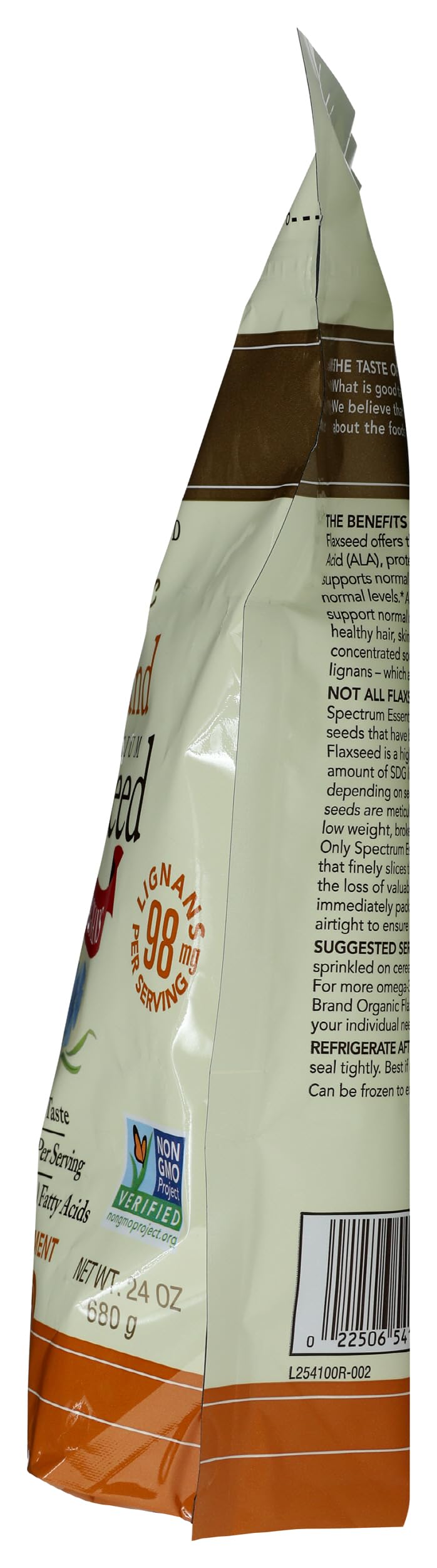 Wooden spoon scooping Spectrum flaxseed showing easy portioning benefit