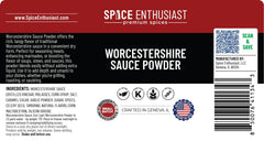 SPICE ENTHUSIAST jar beside measuring spoons showing 4.4 oz scale