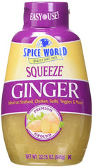 Spice World squeeze ginger front packaging shows bottle and easy-use squeeze cap