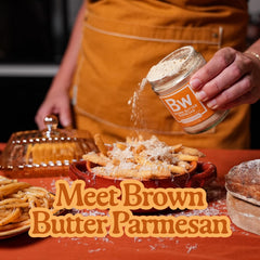Golden fries dusted with blend, Spiceology boost that adds cheesy, nutty crunch