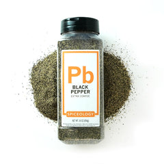 Close-up of Spiceology coarse pepper granules highlighting texture and aroma