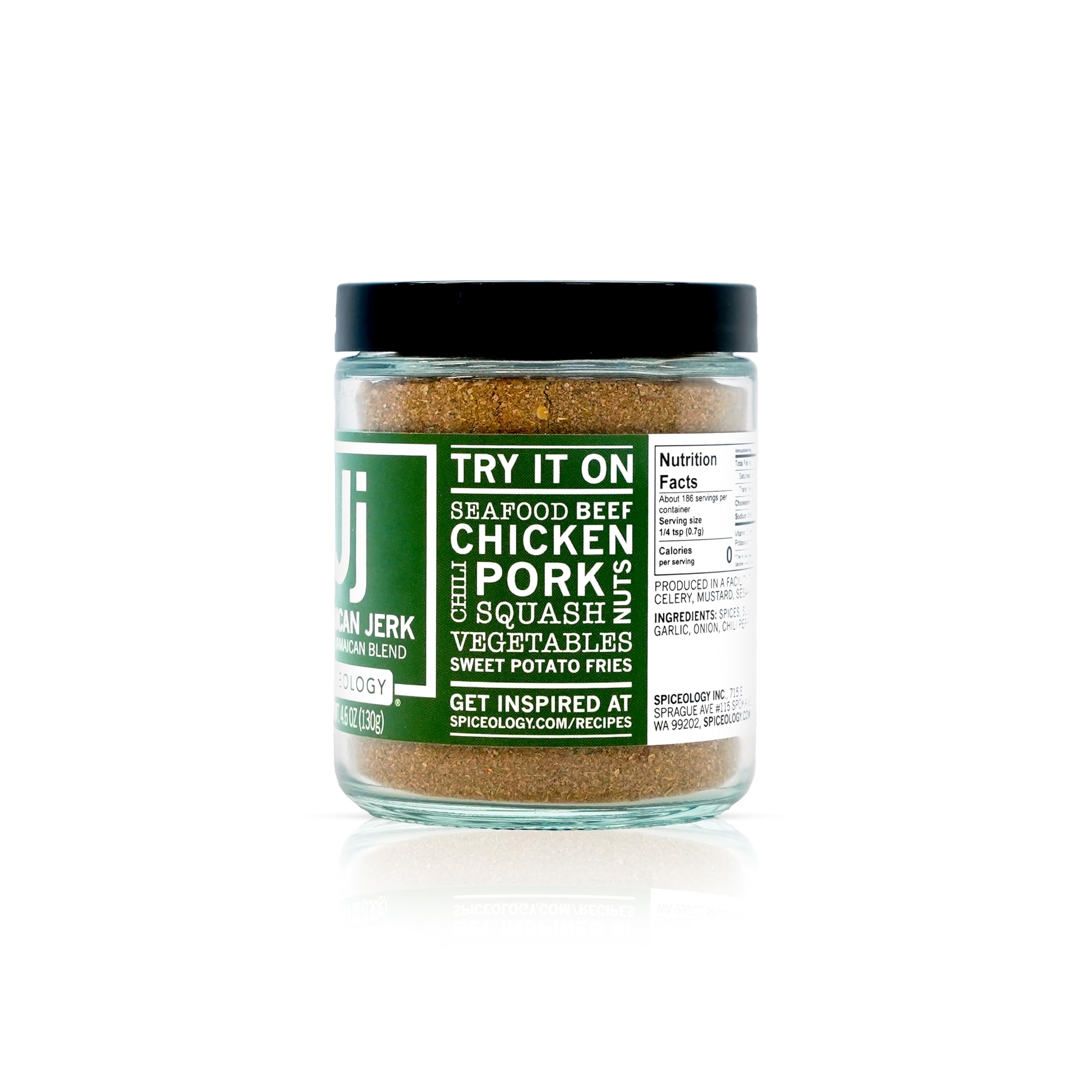 Spiceology glass jar top view with lid off, easy scooping and freshness preserved