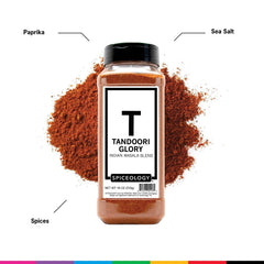 Spiceology spoon with coarse tandoori masala texture ready to season food