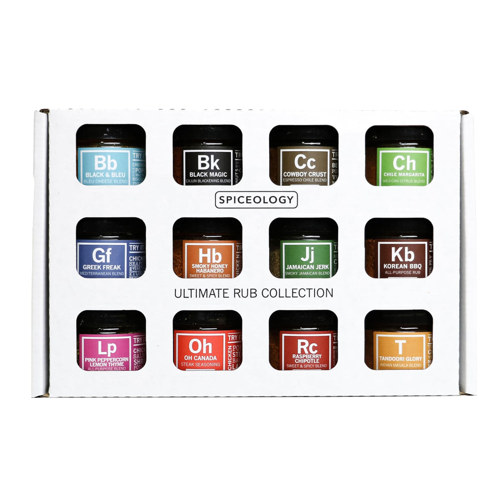 Spiceology front packaging showing the 12-pack gift set and convenience