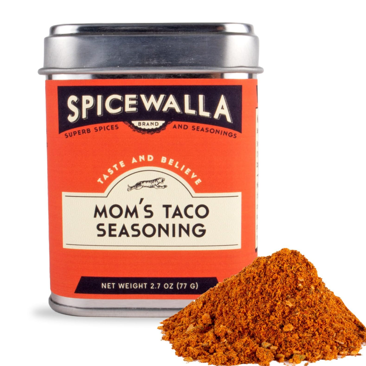 SPICEWALLA front packaging showing tin and label, easy pantry grab benefit