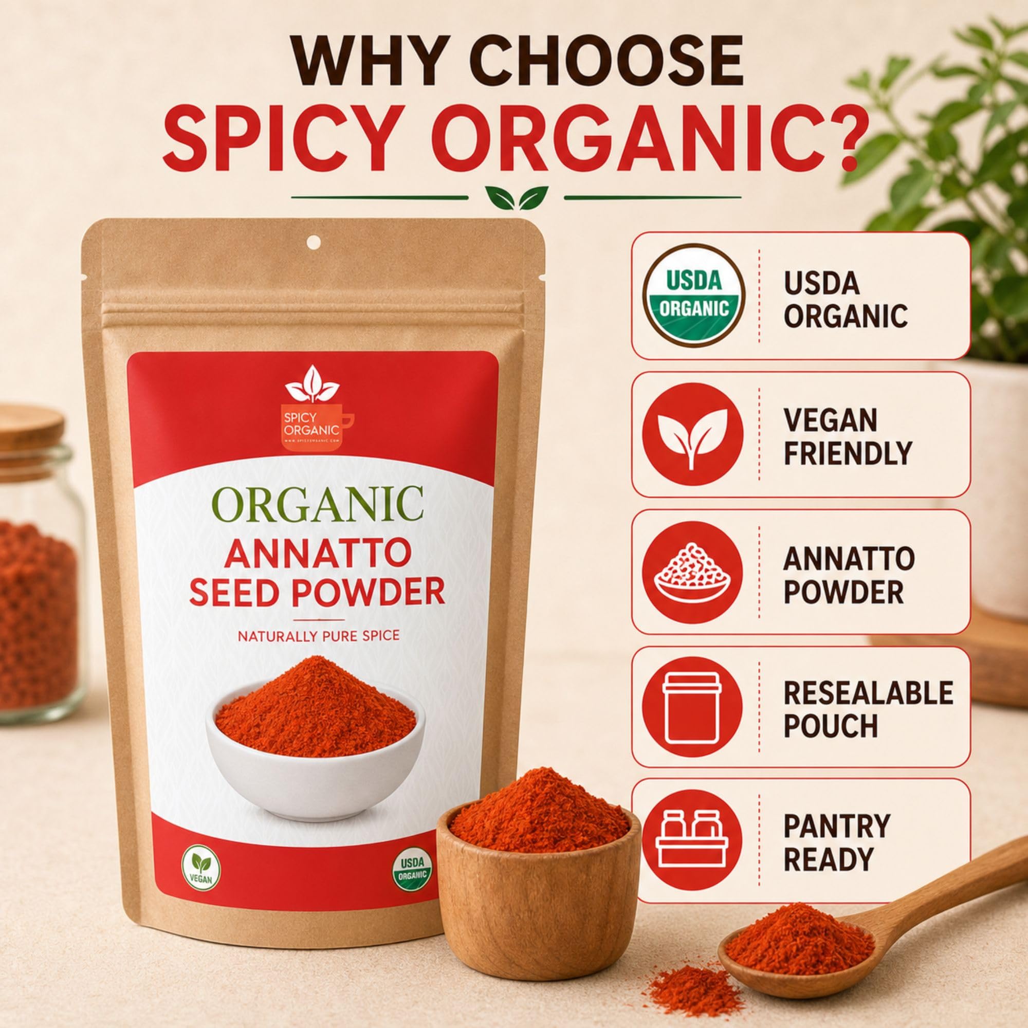 SPICY ORGANIC annatto blooming in oil to release aroma and color for deeper sauce and rice hues