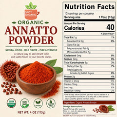 SPICY ORGANIC annatto powder close-up displaying fine red-orange texture for vibrant natural coloring