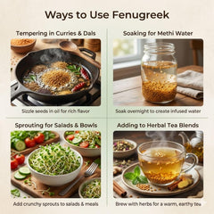SPICY ORGANIC brewed fenugreek tea in cup illustrating soothing herbal use
