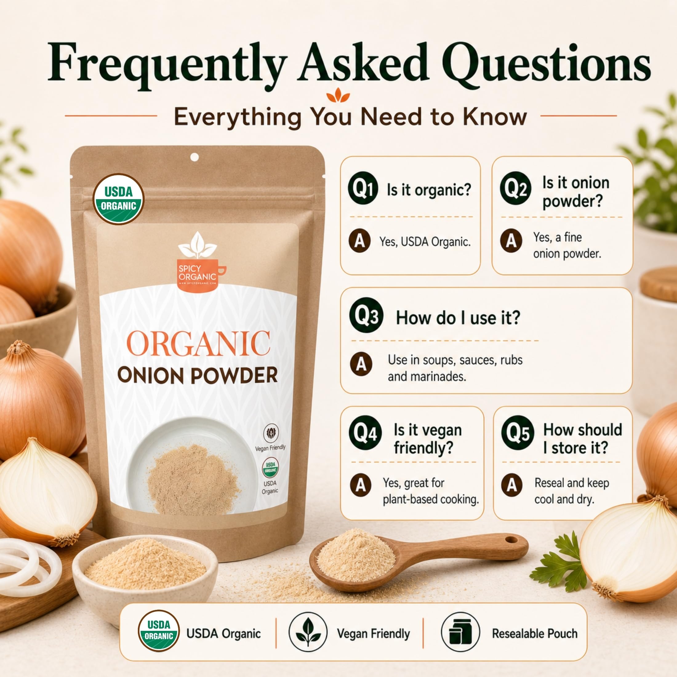 SPICY ORGANIC powder dissolving into soup adding even onion flavor