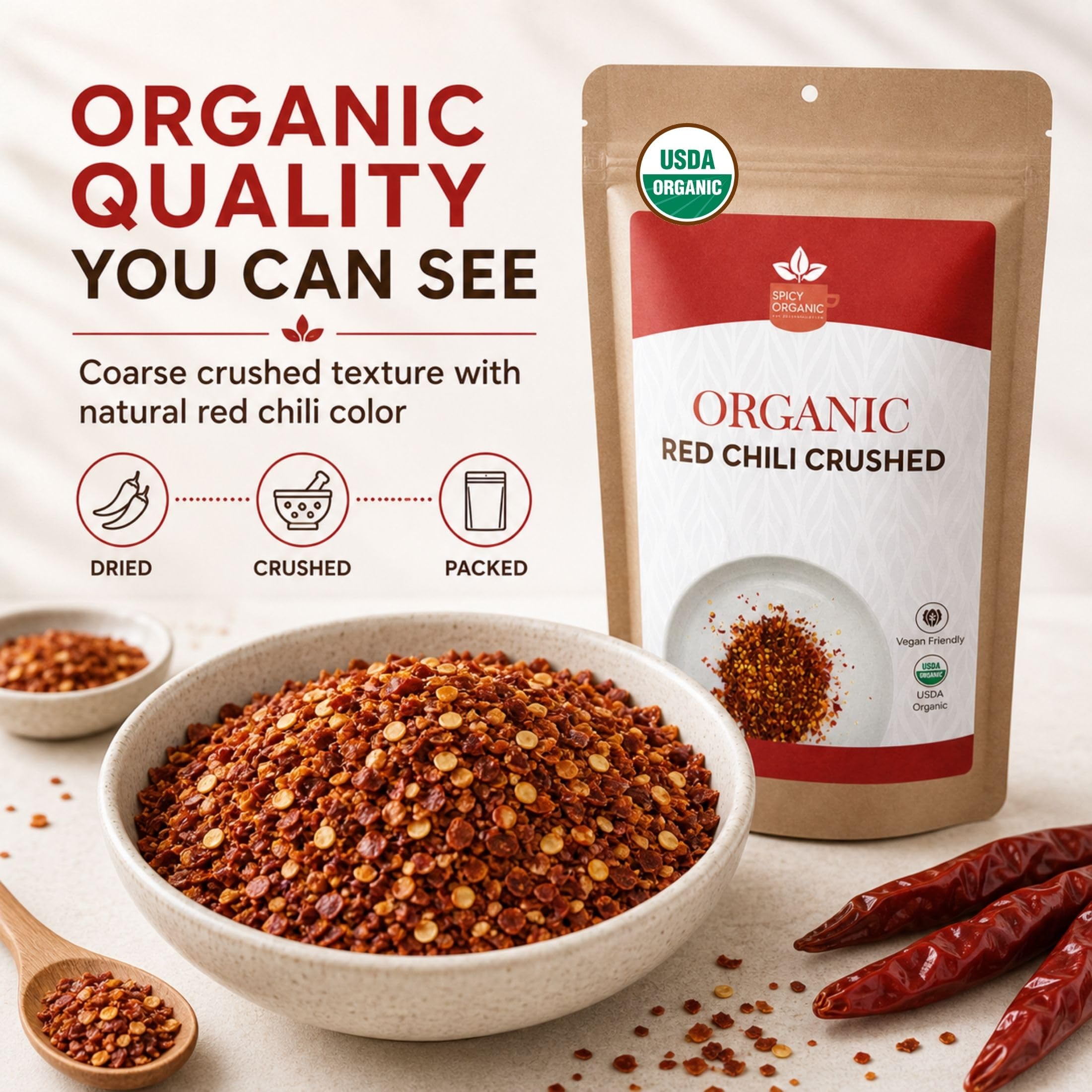 SPICY ORGANIC 16oz pack next to scale showing bulk quantity convenience