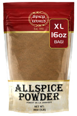 Spicy World front label of 16 oz allspice showing brand and size, clear value benefit