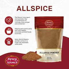 Spicy World spoon with allspice portion, illustrating easy measuring and cooking benefit
