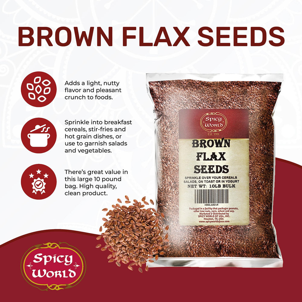 Close-up of Spicy World brown flaxseed texture highlighting crunchy benefit