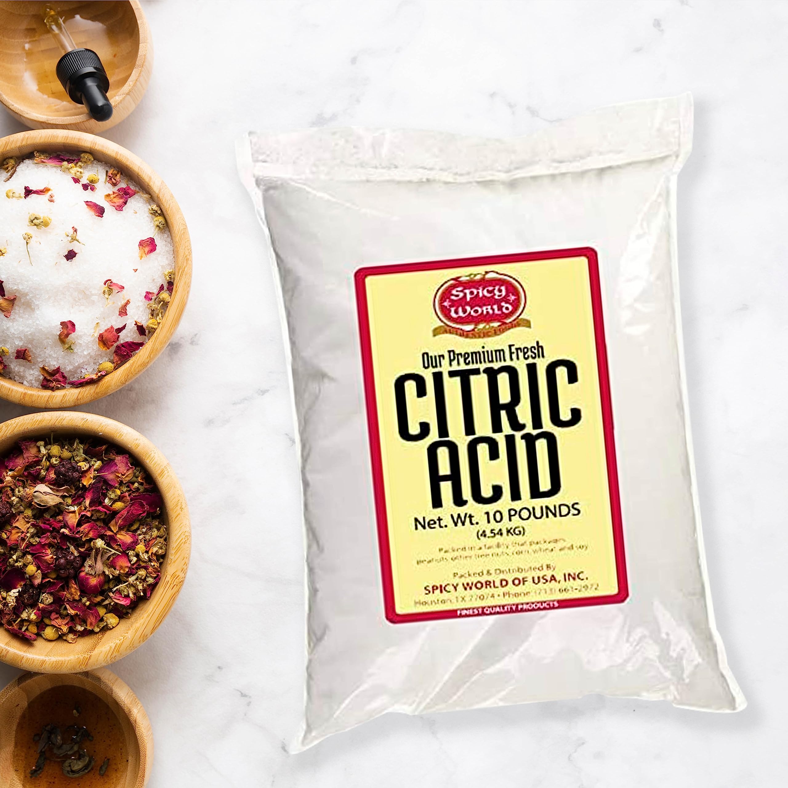 Spicy World measuring scoop beside bag showing portion control and convenience