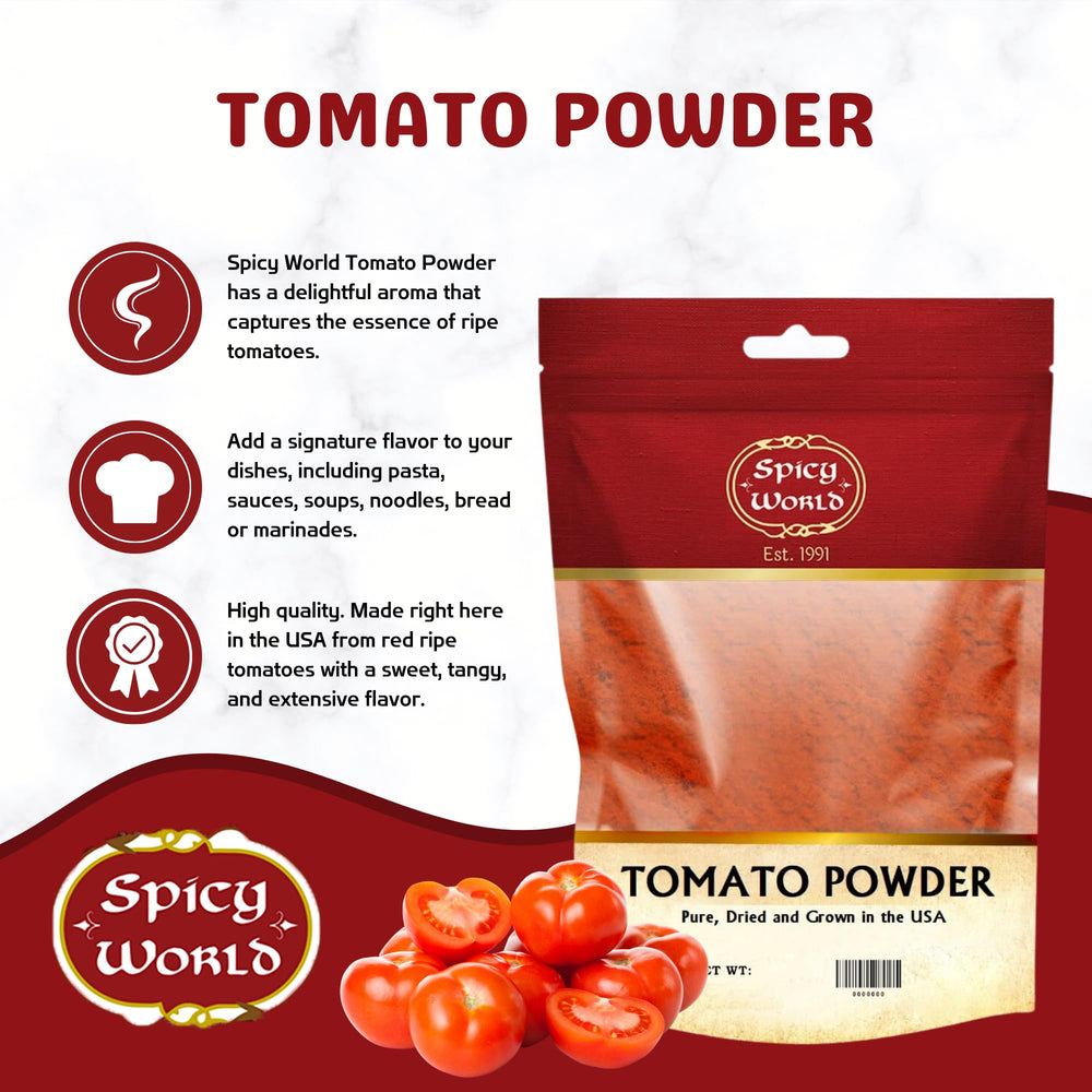 Spicy World close-up texture of tomato powder highlighting fine, uniform granules