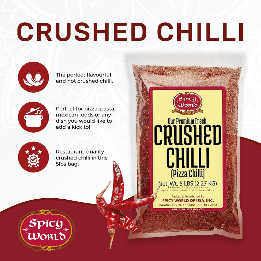 Spicy World close-up of crushed red pepper texture showing vibrant color and crunch