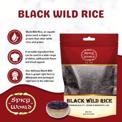 Spicy World close-up of long black wild rice grains highlighting texture