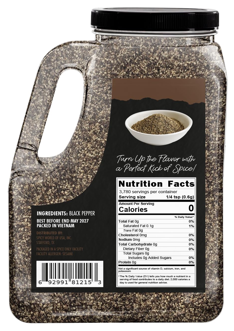 Spicy World close-up of coarse #12 grind texture delivering bold flavor