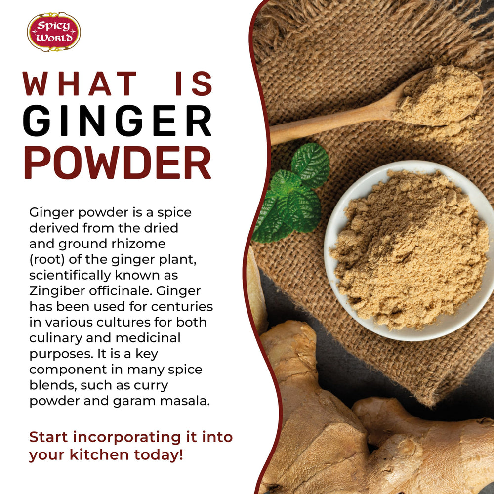 Spicy World wooden spoon with powdered ginger demonstrating easy measuring and use