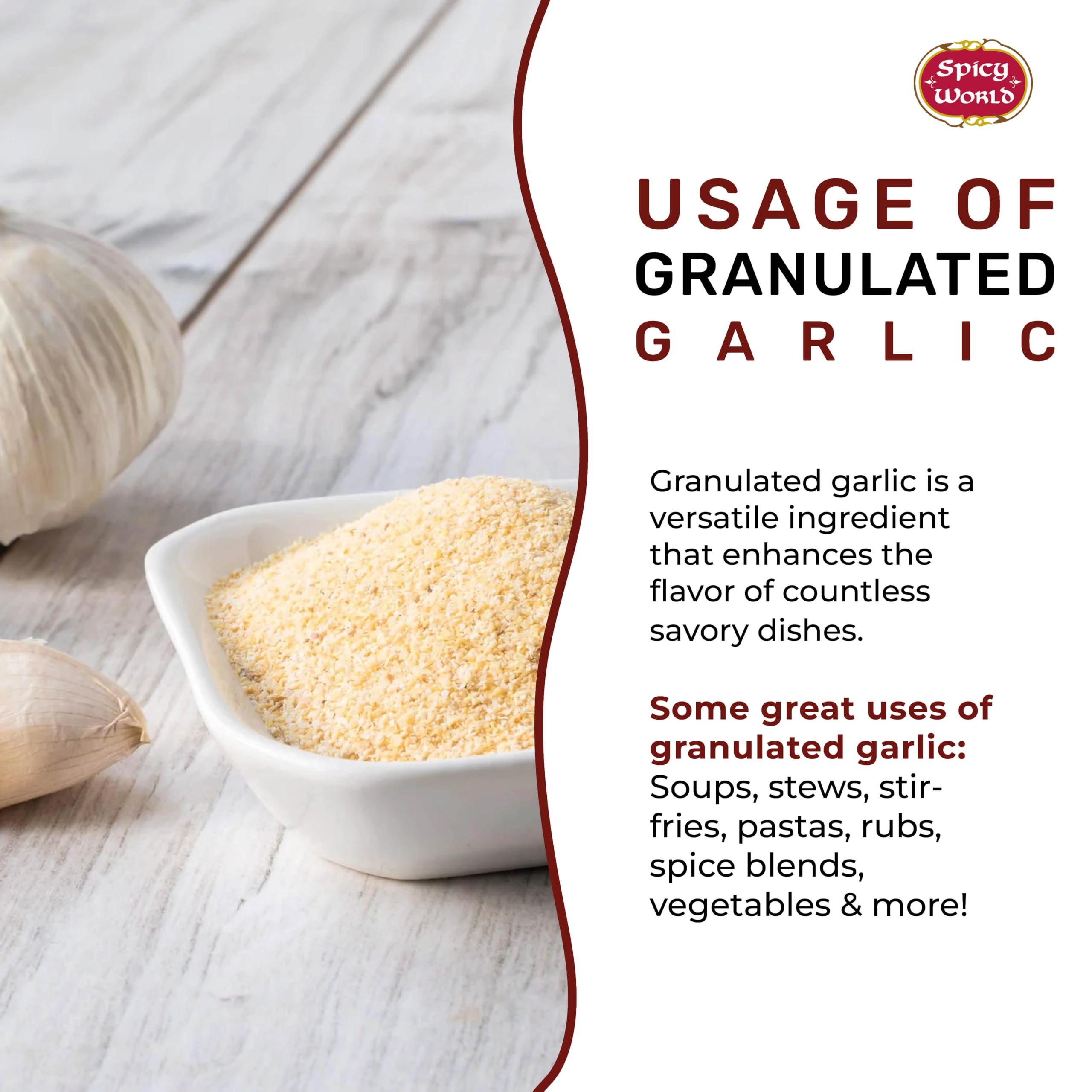Spicy World granulated garlic applied as a rub on steak, adds bold savory crust