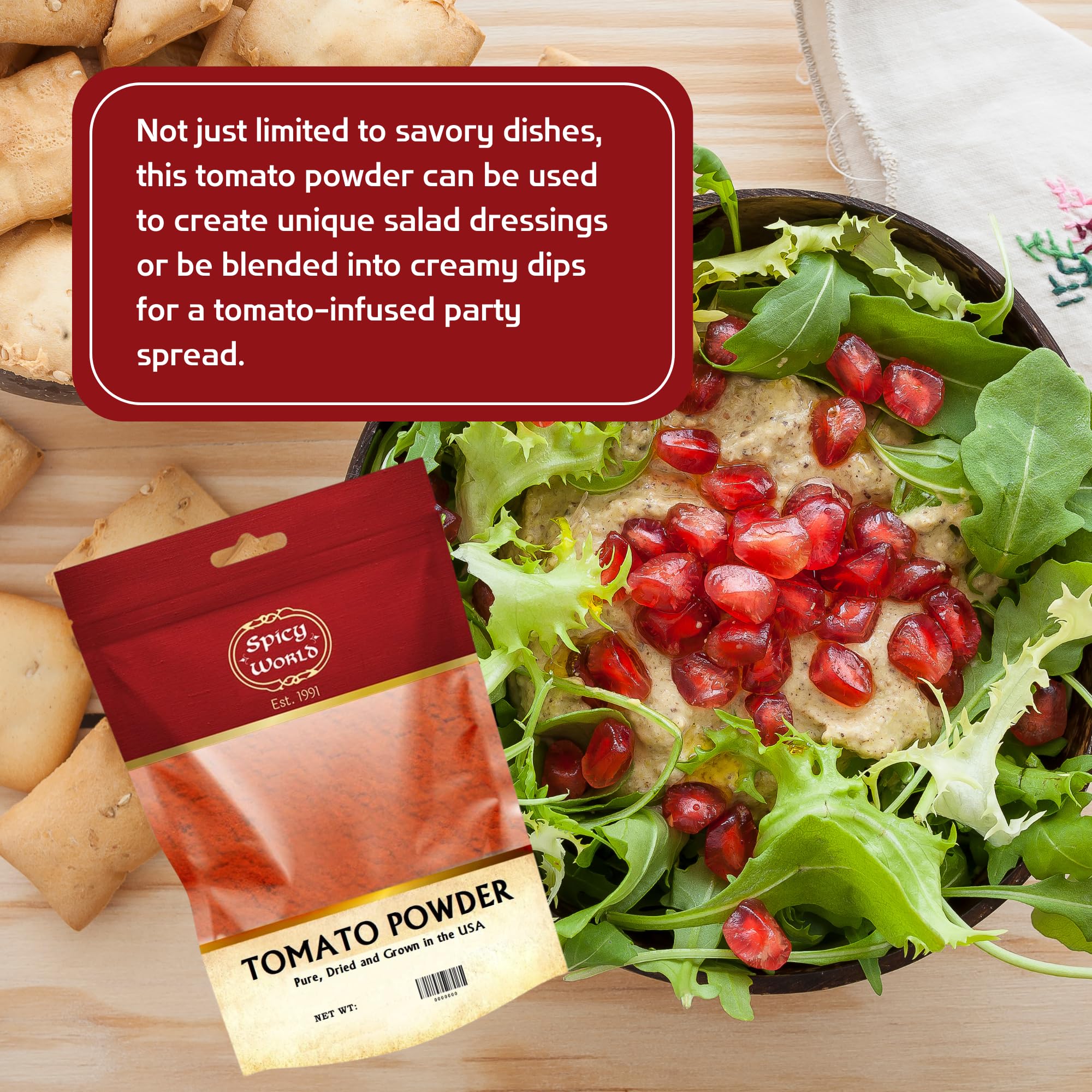 Spicy World label showing 100% natural USA-grown ingredient information