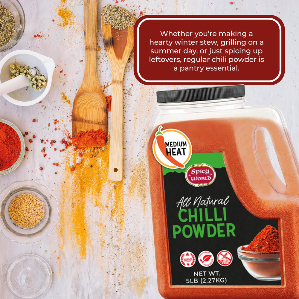 Spicy World open jar showing powder interior for easy scooping and storage
